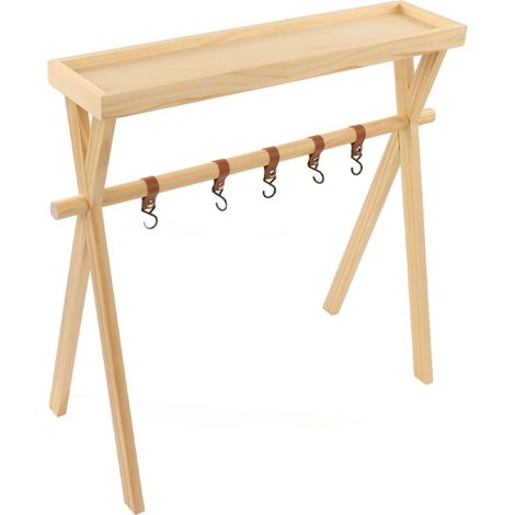 Table de plage pliante rétro portable en bois massif avec étagère et support pour barbecue, style extérieur, jardin ou terrasse (1) (1/5)