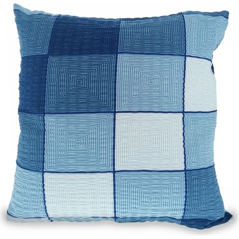Federa in seersucker 40x40 cm, fantasia a quadri da picnic, blu navy