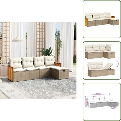 The Living Store Salon de jardin avec coussins 5 pcs beige résine tressée - Ensemble Salon De Jardin - Salon De Jardin Extérieur - Mobilier De Jardin - Meubles De Jardin - Fauteuil De Jardin (1/5)