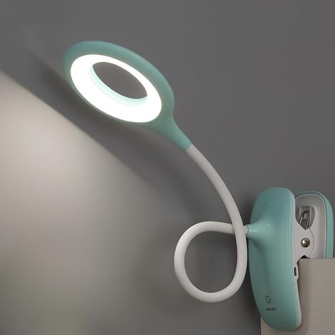 Lampe de Lecture LED Lampes Clips Lampe de Bureau pour enfant avec Cou Flexible USB rechargeable eReaders étudier le travail,Bleu (1/5)