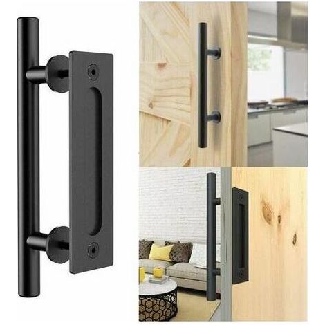 SABIR Rétro Poignée de Porte Coulissante Noir Aluminium Tirer et Rincer la Sets de poignées pour Porte Coulissante en Bois, 30cm (1/5)