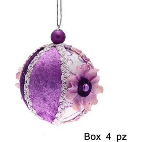 4 sfere decorate per albero di natale - colore viola - addobbi natalizi decorazioni