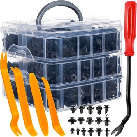Kit de 620 rivets de fixation en plastique pour pare-chocs avec outil d'extraction, boîte de rangement incluse (1/2)
