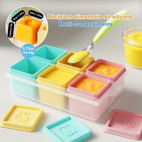 BelleRise - Boîte de portionnement en silicone à 6 compartiments (avec couvercle) — Bac à glaçons réutilisable (1/5)