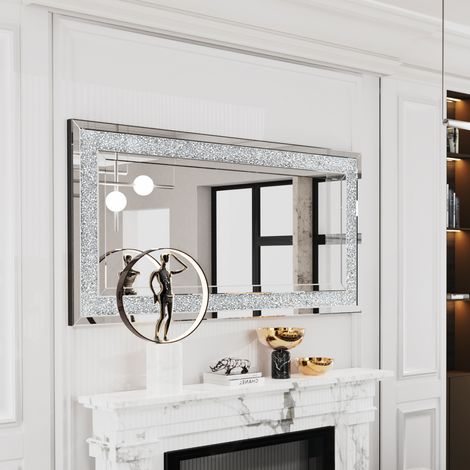 LUVODI Large Bathroom Mirror Wall Mounted 3D Luxury Silver Wall Mirror Modern Artistic Mirror Hallway Decor, Rectangular 120cm x 60cm