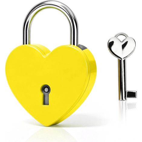 Cadenas Coeur Metal 45x59mm/1.8x2.3in Jaune avec Cle (1/5)