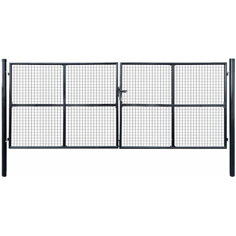 Portail de jardin grillagé en acier galvanisé gris 400 x 150 cm (1/5)