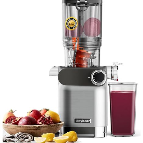 Anybear Extracteur de Jus à Froid Professionnel, Extracteur de Jus Lent Grande Goulotte pour Fruits et Légumes Entiers, Centrifugeuse Électrique Silencieuse à Haut Rendement, Sans BPA (1/5)