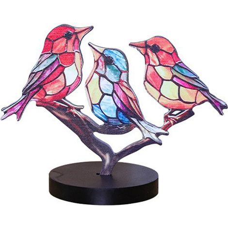 Décoration Murale Bois Sculpté 3 Oiseaux Peints Style Rustique Artisanal pour Entrée Bureau Cave à Vin Intérieur (1/5)