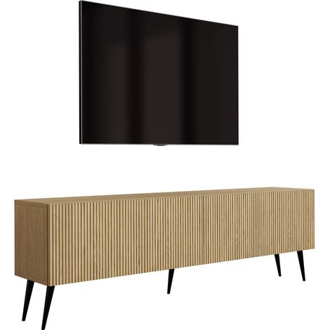 Mobile TV rovere oliato, gambe inclinate nere, 170 x 32 x 52 cm (1/5)