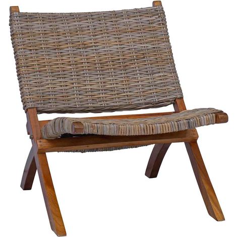 Chaise de relaxation rotin kubu naturel et bois d'acajou massif