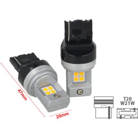 Lampada Led T20 W21W WY21W  7440 8 Smd 3030 Arancione Luminoso Luci Retromarcia Frecce Auto Senza Polarita Dimensione Ridotta (1/3)