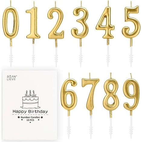 Bougies d'anniversaire à chiffres - Bougies à chiffres de 0 à 9 à paillettes décoration de gâteau, anniversaire de mariage et fête (Champagne doré) (1/5)