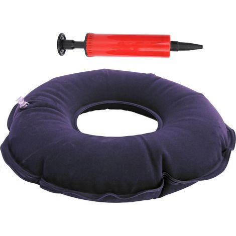 Coussin anti-escarres gonflable rond pour patient alité âgé avec pompe (Bleu Royal) (1/5)