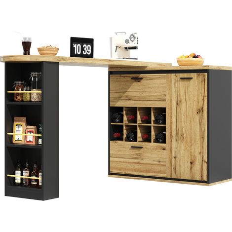 Tavolo Estensibile 138-220x39x105 cm, Cassetto Portabottiglie, Ampia Stoccaggio, MDF Metallo, Naturale, per Soggiorno (1/5)