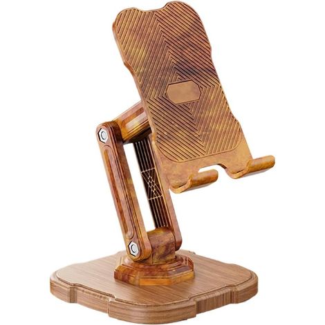 Supporto da scrivania per telefono - Supporto da tavolo - Multifunzionale - Ruotabile a 360 gradi - Design pieghevole - Effetto legno (1/5)