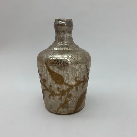 9 Inch Decorative Vase - Antique Silver Glass - L13 x W13 x H23 cm