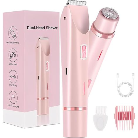 Women's Bikini-Double Head Electric Shaver, IPX7 Waterproof, Rechargeable, Wet and Dry Use for Body, Face (1/5)