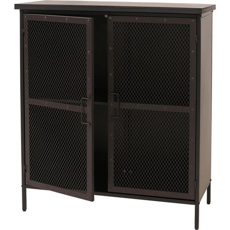 Commode style apothicaire buffet meuble de rangement avec portes design vintage shabby 94 x 80 x 35 cm en métal finition aspect métal 040009135 (1/5)