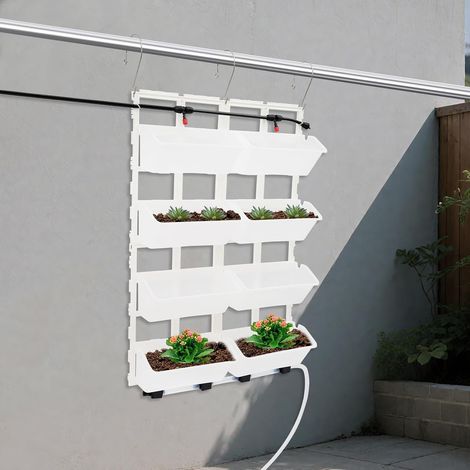 Hängende Vertikale Wand Pflanze für Balkon (8 Töpfe), mit Tropfbewässerungsrohr, Wassersammelkästen, Abflussschlauch, Vertikaler Garten Wand Outdoor, 67x18.6x93cm (1/5)