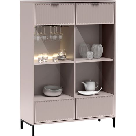 Highboard Vitrine in Beige mit Rillenoptik LAURO-161 (1/5)