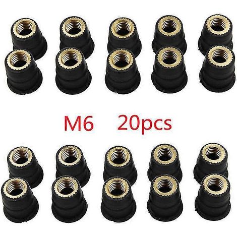 10/20 écrous à sertir en caoutchouc métriques M5 M6 5/6 mm pour pare-brise et carénage de moto tout-terrain Honda et Suzuki - 20 pièces M6 (1/5)