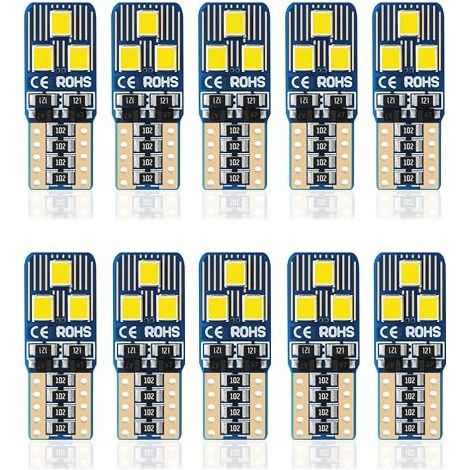 10pcs W5W T10 LED Bulb 6500K White 12V 6SMD 2835 Chip Interior Lighting Car Motorcycle 501 Position Side Light Trunk License Plate (1/5)
