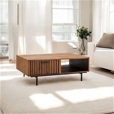 Table basse design teck recyclé 2 tiroirs FANO (1/2)