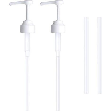Pompe doseuse réutilisable pour bidon de 5 L – Lot de 2 pompes blanches en plastique, hauteur 38 cm, idéales pour assaisonnements et produits salle de bain (1/5)