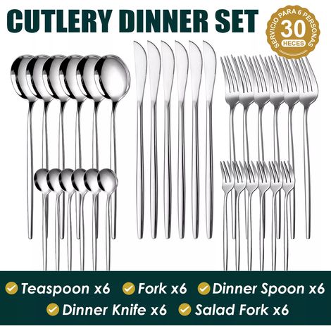 FLITI 30-Piece Stainless Steel Cutlery Set with Metal Stand for Dinner Parties, Hotels, and Gifts