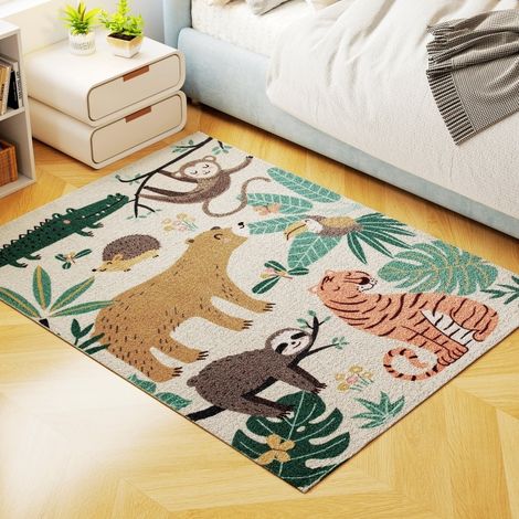 Tappeto 160 x 120 cm multicolore con motivo foresta e fondo antiscivolo (1/5)