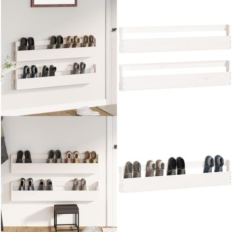 Estantes zapatos de pared 2 uds madera pino blanco 110x9x23cm - Estantes de pared - Estantes de madera