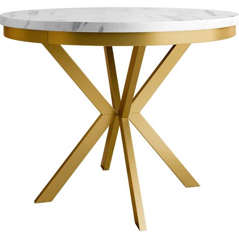 Mesa Oswego 156, Mármol blanco + Dorado, 76x0x0cm, Alargamiento, Aglomerado laminado, Metal