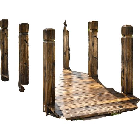 Pont de jardin, design rustique, garde-corps de sécurité, GRIS FONCÉ (1/5)