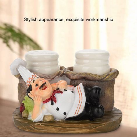 Mignonne Statue Chef Cuisinier, Support Bouteilles Sel & Poivre, Décor Maison, Artisanat Résine, Accessoire Cuisine (1/5)