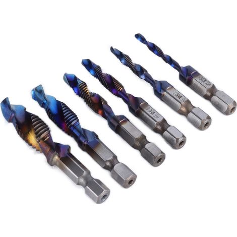 6-teiliges Spiralgewindebohrer-Set mit blauer Beschichtung, Sechskantschaft, zum Bohren und Schneiden von Weichmetallen (1/5)