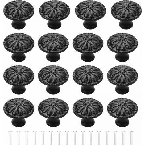 Bouton de Porte Noir 16Pcs Poignee de Meuble Cuisine Boutons de Tiroir Boutons de Placard Vintage Ronds Poignées Bouton de Meuble Avec Vis Pour Commode Placard Cuisine (1/4)