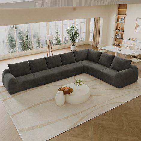 Canapé d'angle xxl modulable 7 places - 401x267x85cm compressé + mousse haute élasticité - chenille - gris foncé