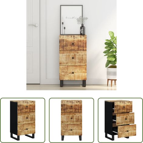 Rangement chambre - Buffet avec 3 tiroirs 40x33,5x75 cm bois massif de manguier (1/5)