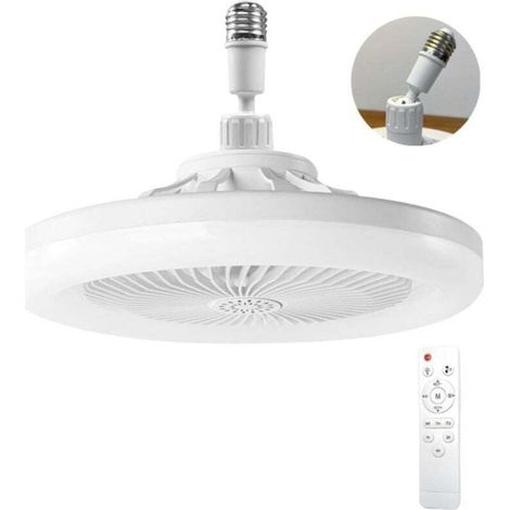 Ventilatore da soffitto con luce, ventilatore da soffitto con telecomando, ventilatore da soffitto silenzioso, luce da soffitto a LED dimmerabile E27, 3 velocità, timer (bianco) (1/4)