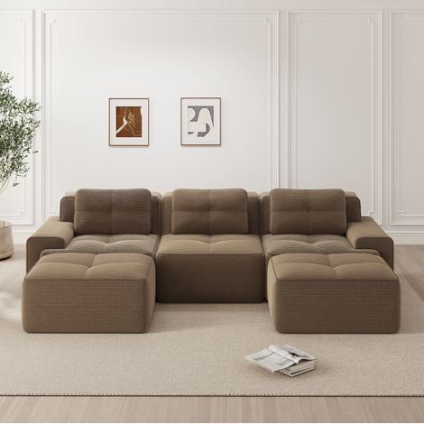 Divano modulare 3 posti profondità 74 cm marrone in corduroy senza montaggio (1/5)