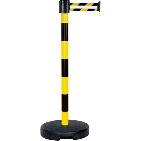 Poteau PVC Jaune/Noir à sangle Jaune/Noir hachuré rétro - 3m x 50mm sur socle 9kg à lester - 2800198 (1/4)