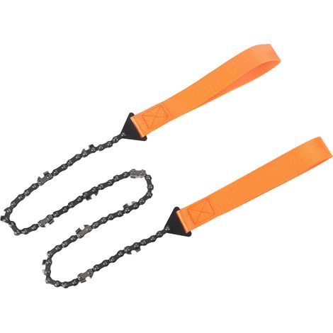 Scie de survie portable 11 dents, scie à chaîne manuelle pour coupe bois, équipement de camping et randonnée avec poignée orange. (1/5)