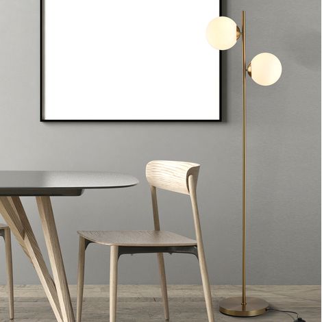 Lampada da terra 39x28x165 cm, paralumi in vetro orientati in più direzioni, base stabile, acciaio, oro (1/5)
