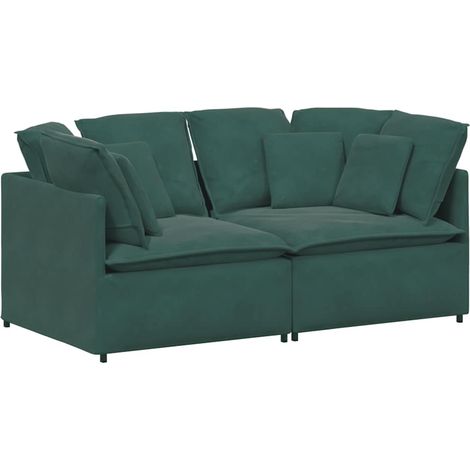 vidaXL Divano Modulare con Cuscini in Velluto Verde Scuro (1/5)