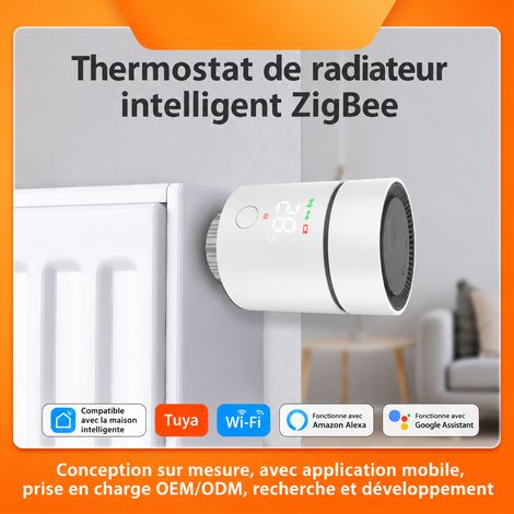 Tête thermostatique connectée ZigBee pour radiateur vanne intelligente LED 5-35°C PC ABS 6 × 6 × 8 cm 260 g – Livraison gratuite (1/5)