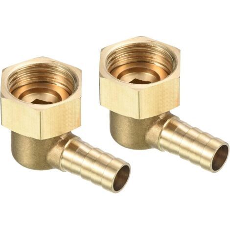 Raccord Cannelé Tuyau Laiton Coude 10mm x G1/2 Connecteur Tuyau Femelle à écrou Pivotant pour Eau Carburant Air Paquet de 2 (1/5)