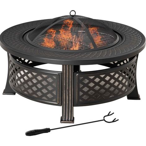 Braciere da giardino in acciaio nero con paraspark e attizzatoio 81 x 81 x 50 cm MODENUIT