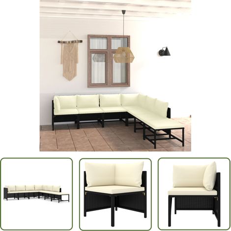 Salon de jardin 7 pcs Contemporain, Ensemble repas de jardin, avec coussins Résine tressée Noir OIB8621E (1/5)
