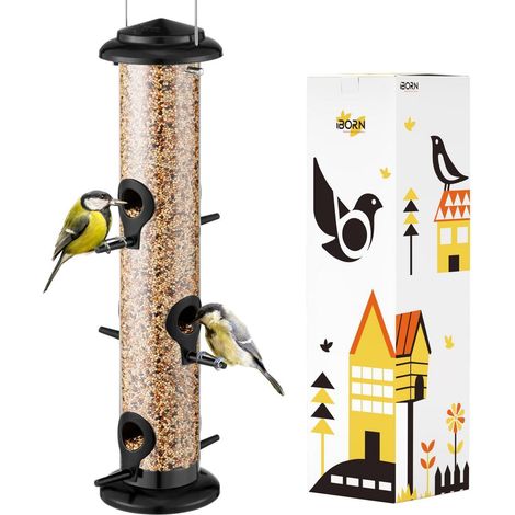Vogelfutterspender zum Aufhängen mit 6 Anflugplätzen, Metall, schwarz